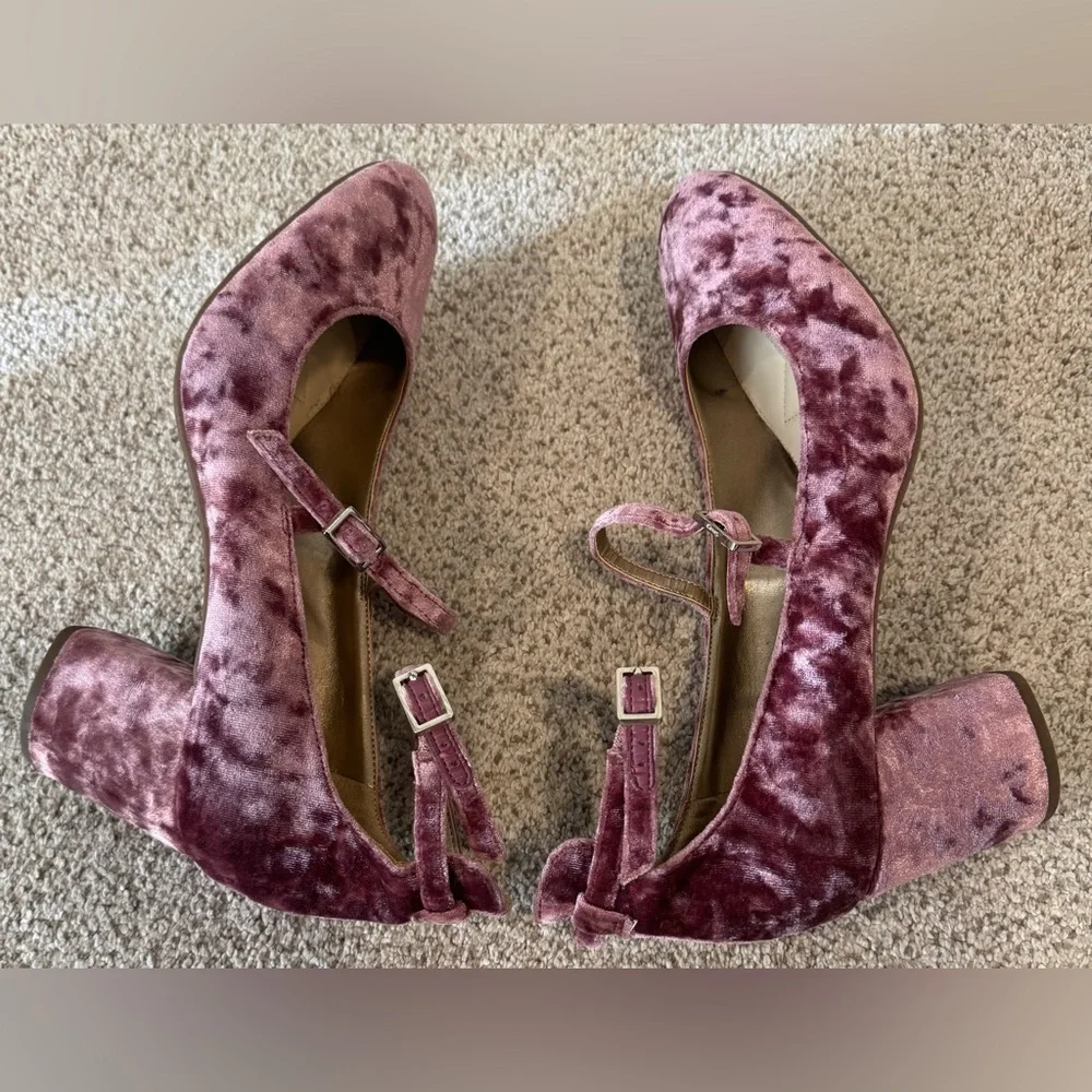 Circus by Sam Edelman Velvet Joyce Pumps Heels in Mauve Pink Mary Jane Shoes - Picture 9 of 12